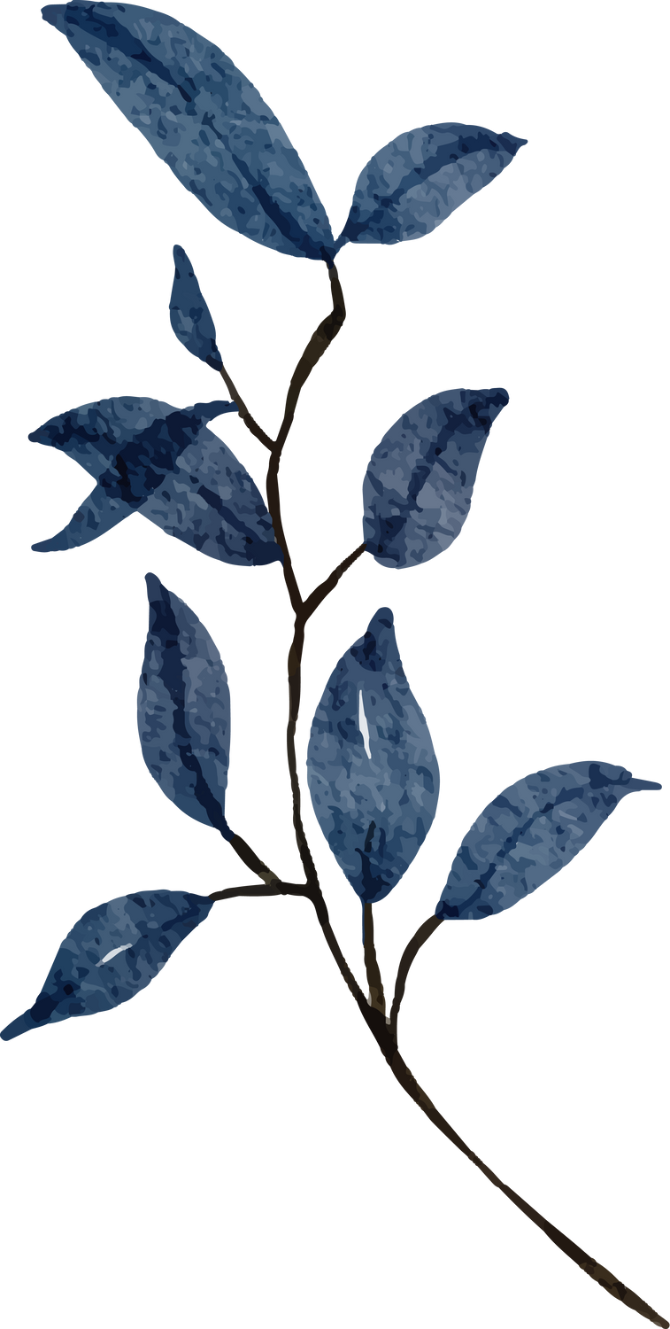 Branch of Blue Leaves in Water Color for Decorative Element
