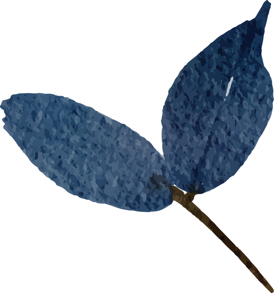 Branch of Blue Leaves in Water Color for Decorative Element